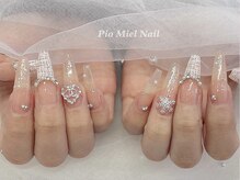 ピオミエルネイル 新宿(pio miel nail)/ホワイトツイード×クリスタル