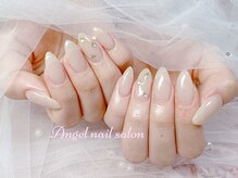 エンジェルネイルサロン(Angel nail salon)/ワンカラーにラメ飾りXビジュー