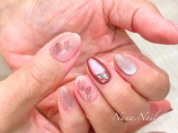 ナナネイル(Nana.Nail)/くすみピンク×フラワーアート