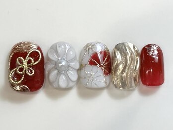 赤和柄ぷっくりお花¥12500