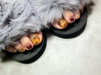 シュガーネイル(sugar nail)/べっ甲&ボルドー フットネイル