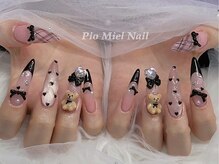 ピオミエルネイル 新宿(pio miel nail)/ブラック×テディベア×ハート