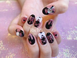 ブラックピンクラメの地雷ネイル
