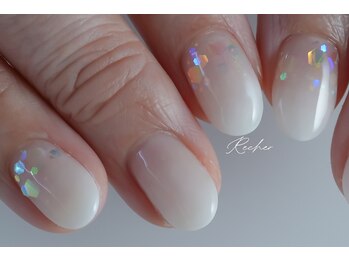 ネイルサロンリシェ 烏丸御池(Recher)/オーロラホロと白グラデーション