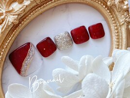 フットシンプル,ボルドー,ラメ