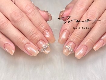 トラストネイル 佐野店(TRUST Nail)/うる艶ワンカラーにビジュー
