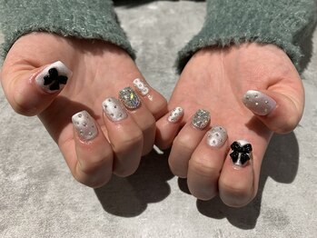 ネイル アン 倉敷駅前店(Nail Ann)/パール×ブラックリボン