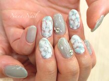 ナナネイル(Nana.Nail)/フラワー×グレージュラメネイル