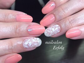 上品お花のリビングコーラルnail
