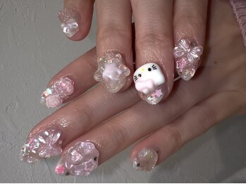 オーロラピンクごてごてネイル