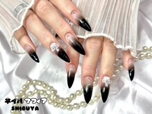 ネイルマフィア 渋谷(NAIL MAFIA)/長さだし/シンプルネイル/黒