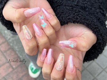 ネイルズアリー 立川店(Nails ally)/長さだし×蝶×グラデーション