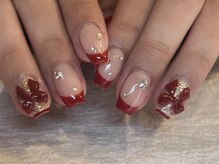 アイネイルズ 三宮店(I nails)/赤フレンチりぼん￥9500