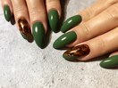 グリーン×ヒョウ柄ネイル