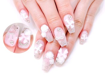 ネイルコレクション ピンク(Nail Collection Pink)/ジェルアート放題★薔薇：リボン