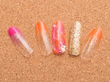 アールデザインストア(R-Design store)/オレンジ×ゴールドネイル定額