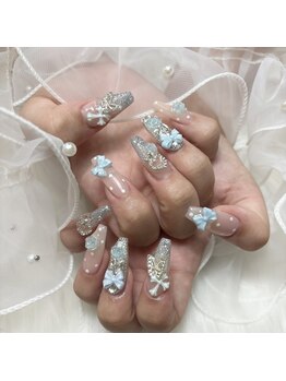 ダーリン(Darling)/バラ×クロム×水色ネイル