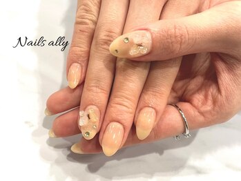 ネイルズアリー 立川店(Nails ally)/シアー×グラデーション×押し花
