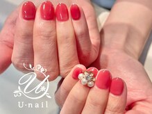 ユーネイル(U-nail)/透け感レッドビジューネイル