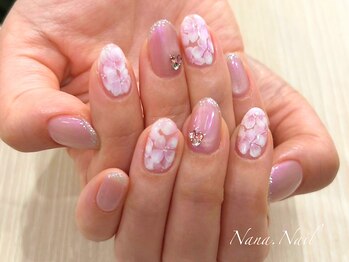 ナナネイル(Nana.Nail)/シアーピンク×ふんわりフラワー