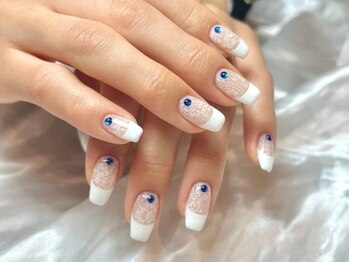 アイネイルズ 三宮店(I nails)/レース白フレンチ ￥9500