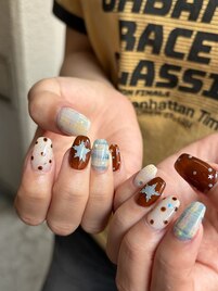 チェック+ドット