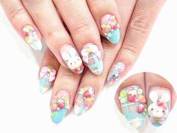 ネイルコレクション ピンク(Nail Collection Pink)/チェック☆3Dうさぎ＆苺・リボン
