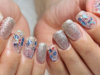 マハロ(MAHALO)/ブルーとギラギラ夏ネイル