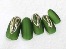 ユースタイル 新宿店(U-style)/ビジューミラーネイル　カーキ