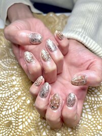 ホイル×ラメの秋ネイル