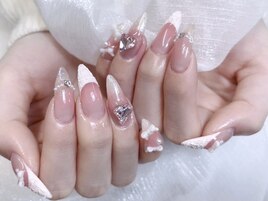 チークフレンチツイード冬ネイル