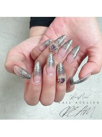 長さだし+ラメグラ+ハートパーツ