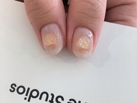 orange cheek clear heart nails