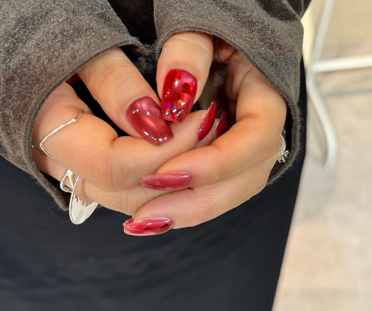 ネイルチップ #124 赤 ハート バレンタイン チョコレートネイル ネイルチップ #124 赤 ハート バレンタイン チョコレートネイル