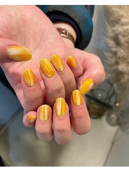 ユージューネイルルーム(UJU nail room)/オレンジホワイトマーブル