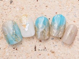 ブルー夏大理石ネイル9480円