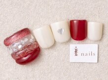 アイネイルズ 三宮店(I nails)/ぷっくりレッドシルバーハート