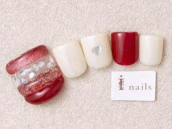 アイネイルズ 三宮店(I nails)/ぷっくりレッドシルバーハート