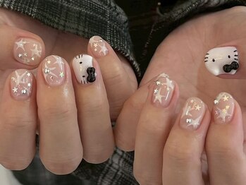ジェミーネイル シンジュク(Jemiy nail shinjuku)/【Airi】猫手描き星キラキラ