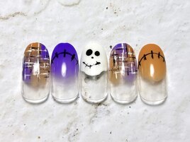 チェック柄ハロウィンネイル