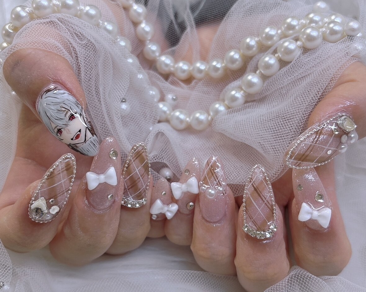 ネイルチップ パープル ホワイト ちゅるん フレンチガーリー 量産型 オーダー ネイルチップ現品オーダー量産型フレンチガーリーワンホンスナ系紫