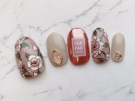 くすみ花柄ネイル　8800円