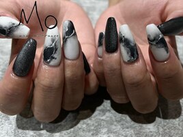 春ネイル　大理石ネイル