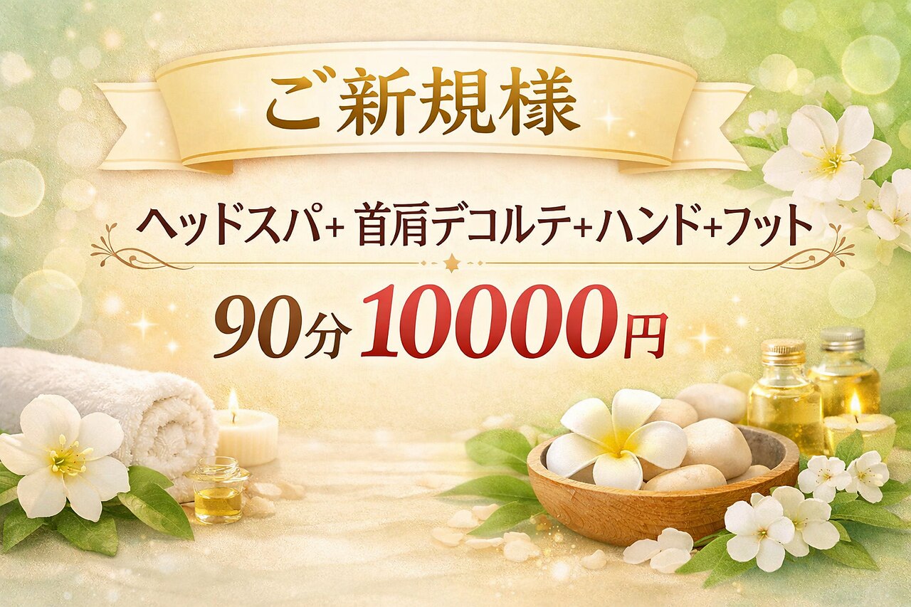 【当店人気NO.1】ヘッドスパ+首肩デコルテ＋ハンド＋フット 90分 10000円