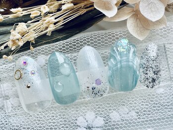 ネイルサロンアンドスクール ラフィーネ 池袋店/貝殻×水滴ネイル◆¥7990