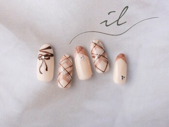 ブラウン×リボン×チェック