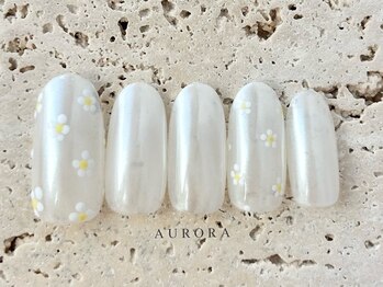 春　お花　パール　ミラーネイル