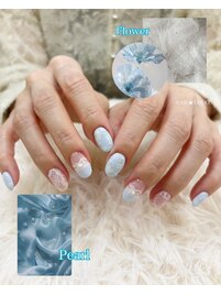 レース×水色ネイル