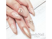 キャンディネイル(Candy Nail)/ピンクベージュネイル×ストーン