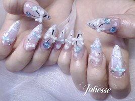 水色さくらんぼネイル